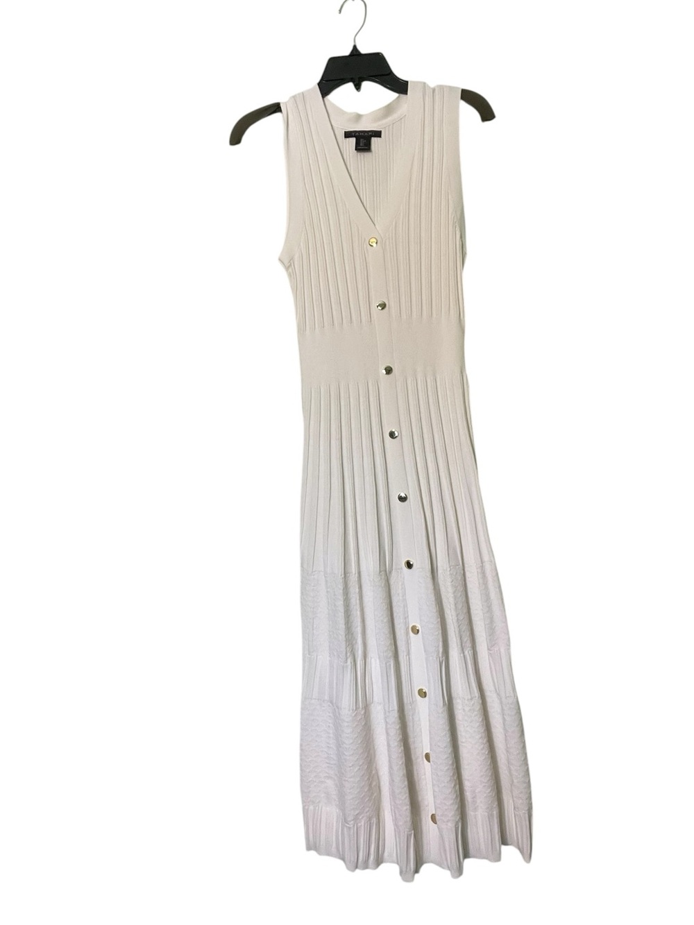 Tahari ribbed knit texture with gold button details midi dress. Size large GUC - Picture 2 of 6